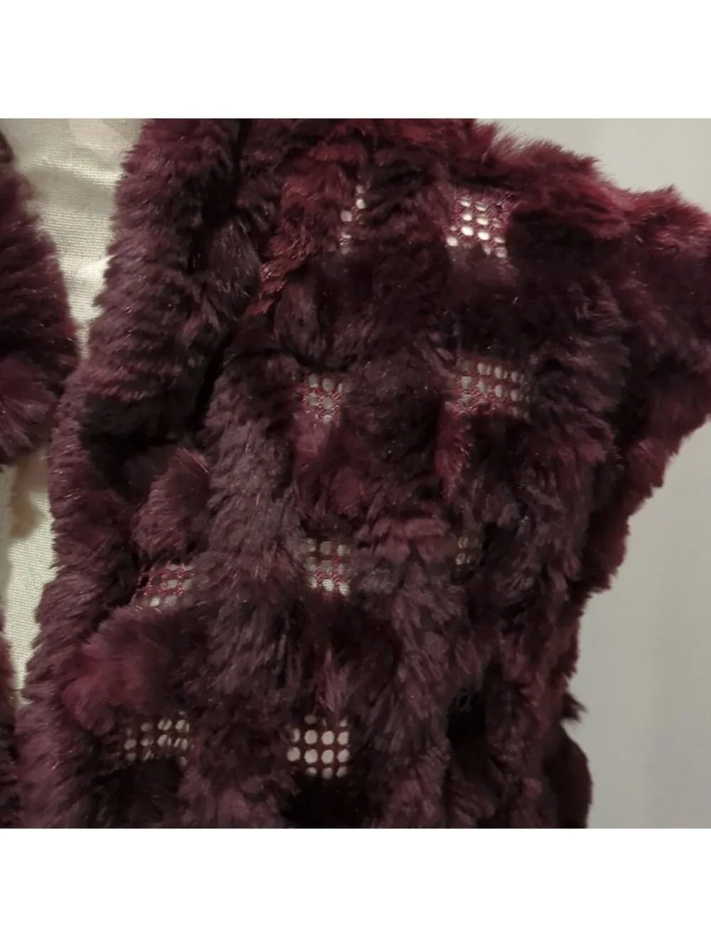 Burgundy/Wine color rabbit Fur vest with mesh
